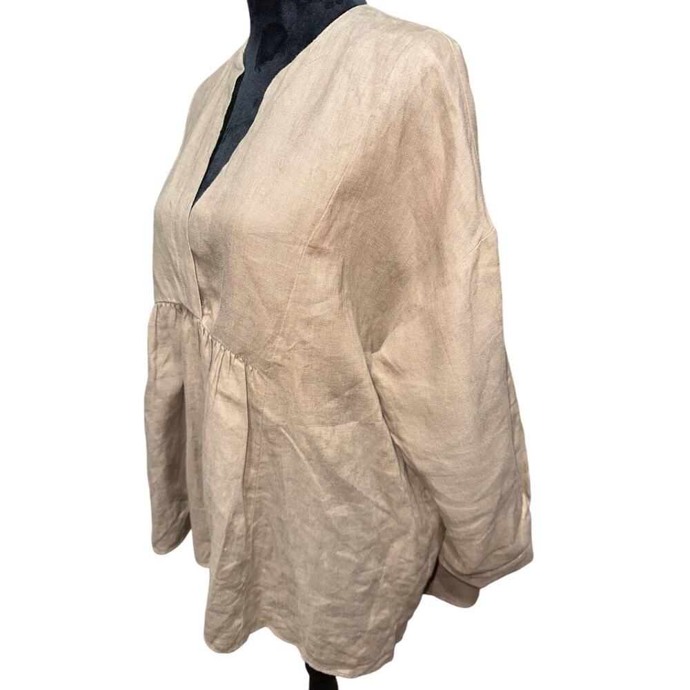 ZARA Women’s Linen Blouse Oversize Lagenlook Neutral Tan Medium - Picture 2 of 9